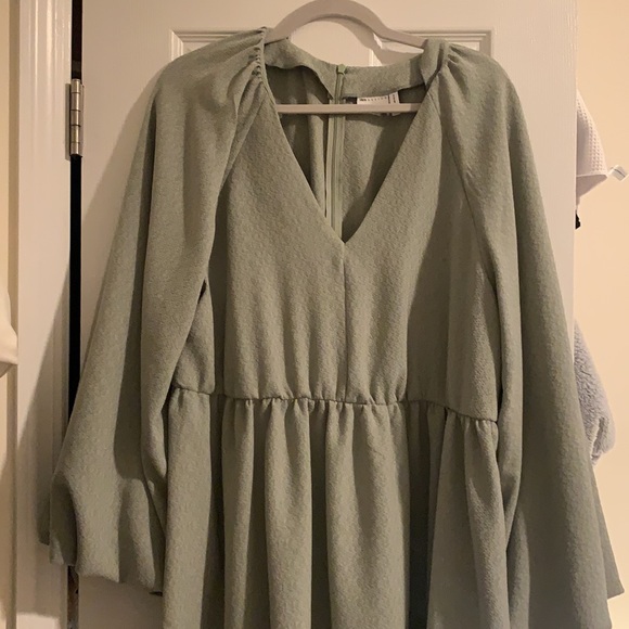 ASOS Design Textures Mini Smock Dress Sage Green - Picture 5 of 5